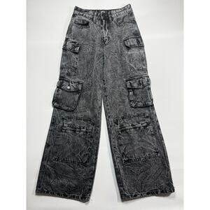 Rise Supply Co. Women's Wide Leg Cargo Black Denim Jeans - Size 3 (24x28)